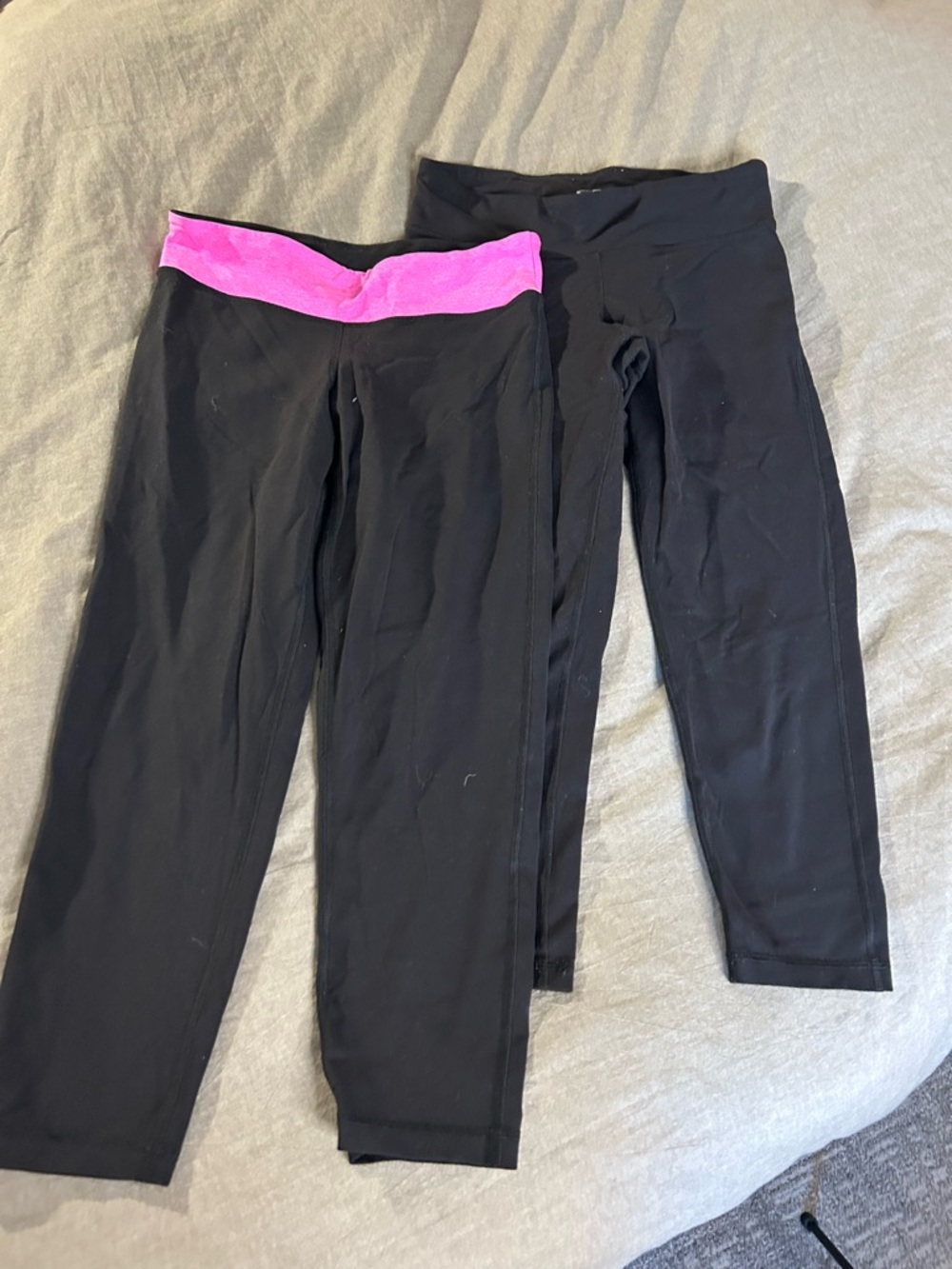 Women's Black Leggings with Pink Waistband set of 2 maternity 3/4